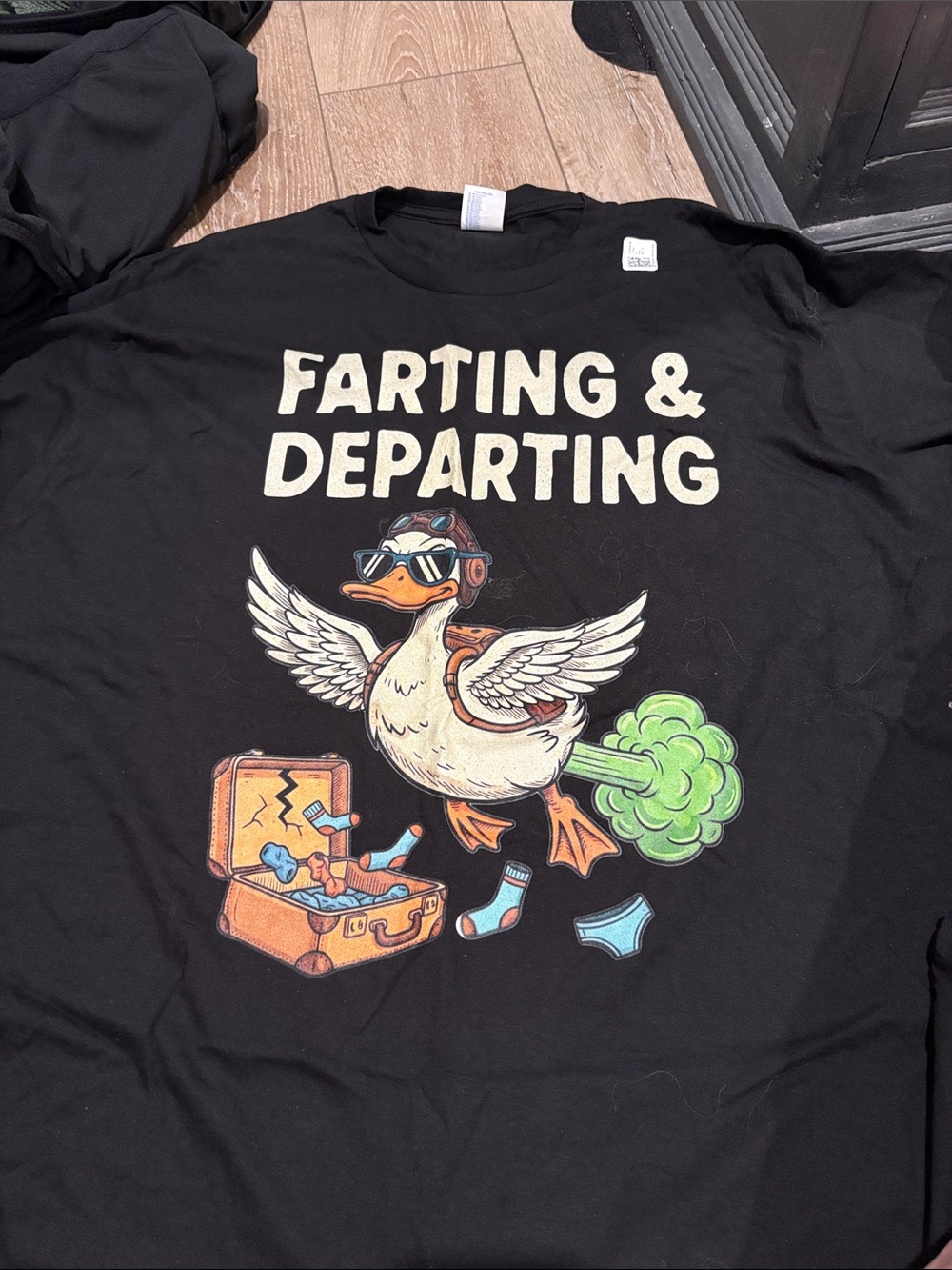 Amazon Black "Farting & Departing" Graphic Duck Tee